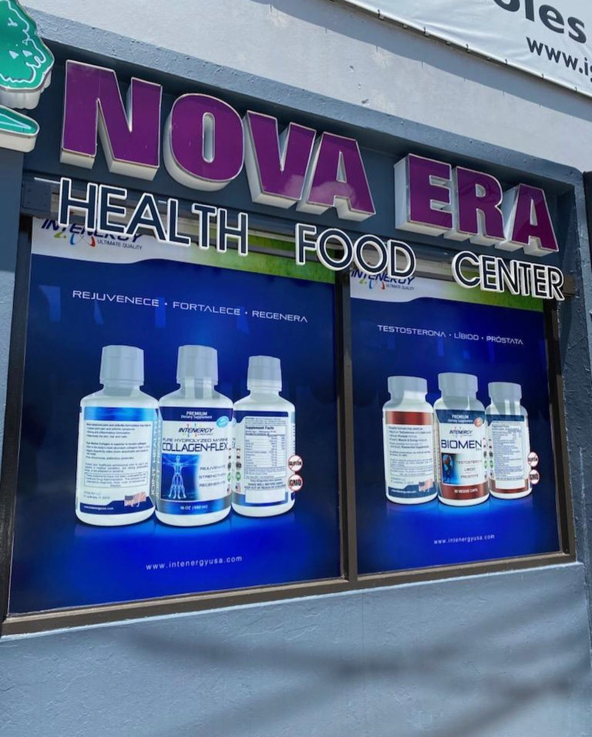 Intenergy Window Displays at Nova Era Health Food Center in Puerto Rico