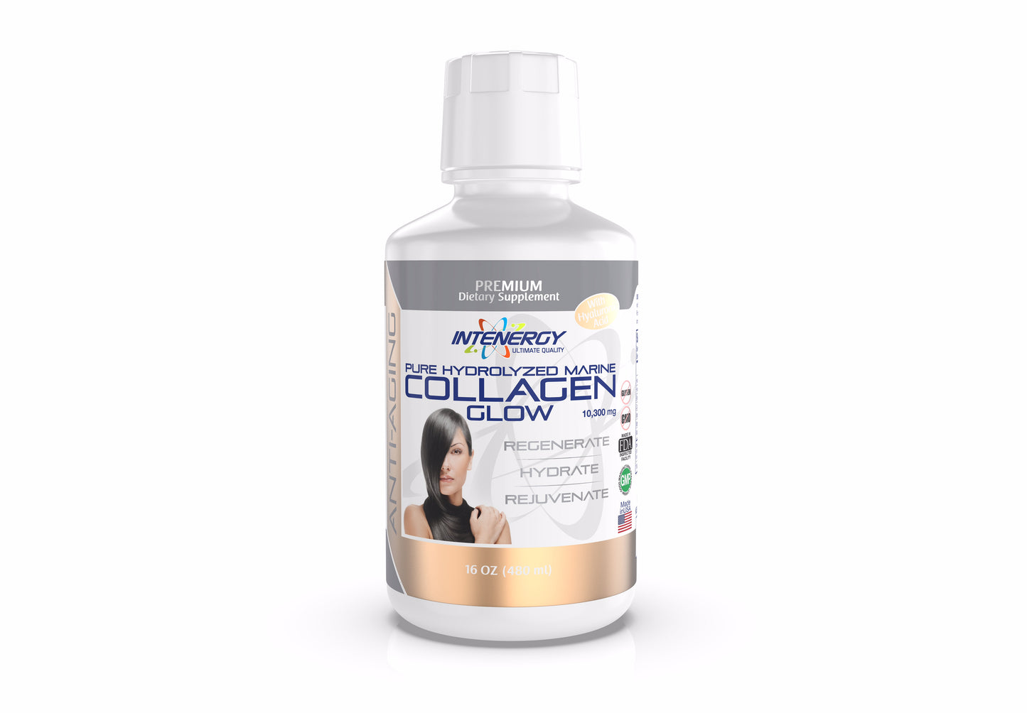 Intenergy USA Hydrolyzed Collagen Glow / 16 oz. Front Bottle