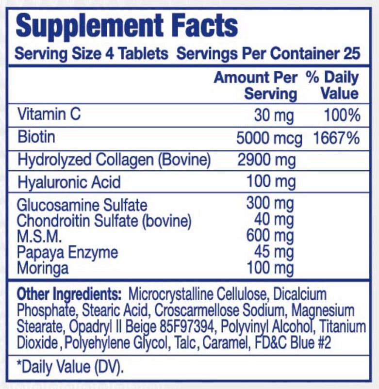 Intenergy USA Hydrolyzed Marine Collagen Flex Tabs 100 CT Supplement Facts