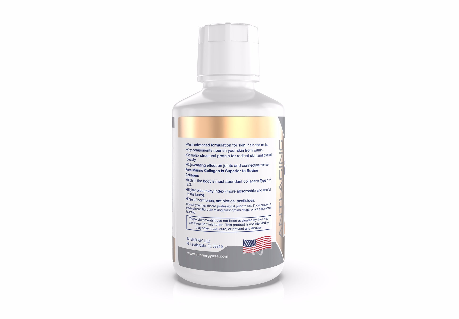 Intenergy USA Hydrolyzed Collagen Glow / 16 oz. Side Bottle