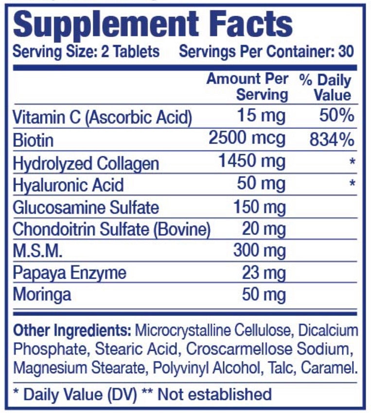 Intenergy USA Collagen Glow Tabs 60 CT Supplement Facts